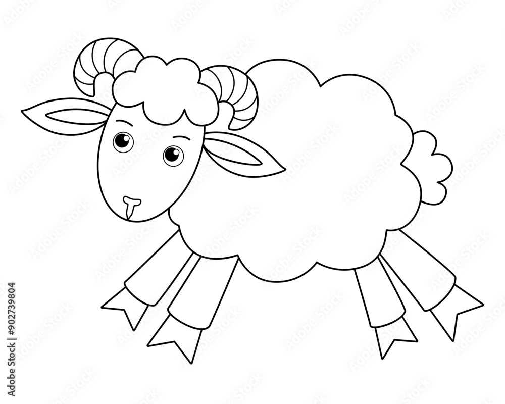 Ram, running farm animal sheep - vector picture for coloring. Outline. A galloping ram for a children's coloring book. Ram, running farm animal sheep - vector picture for coloring. Outline. A galloping ram for a children's coloring book.