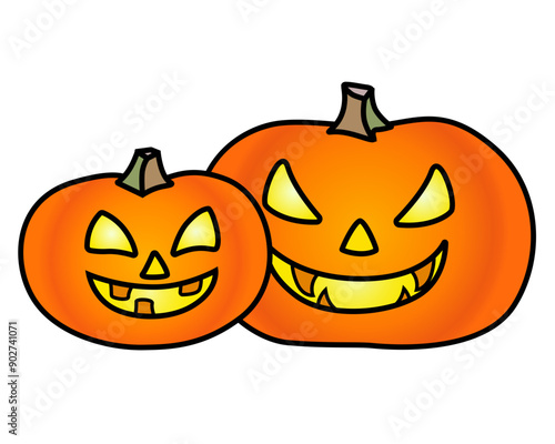 Pumpkins for Halloween - vector full color illustration. Two pumpkins with carved faces for Halloween cards and prints. Jack's lantern is a symbol of the holiday.	