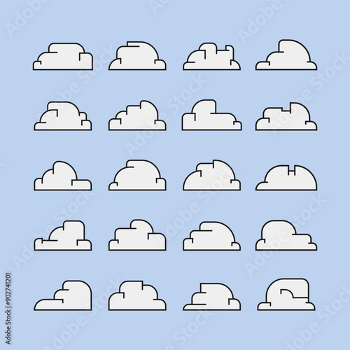 Cloudy lineout clouds Set Vector