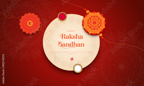 Happy Raksha Bandhan Post and Greeting Card. Indian Culture Rakhi Celebration Background with Text and Rakhi banner, poster. Vector Illustration photo