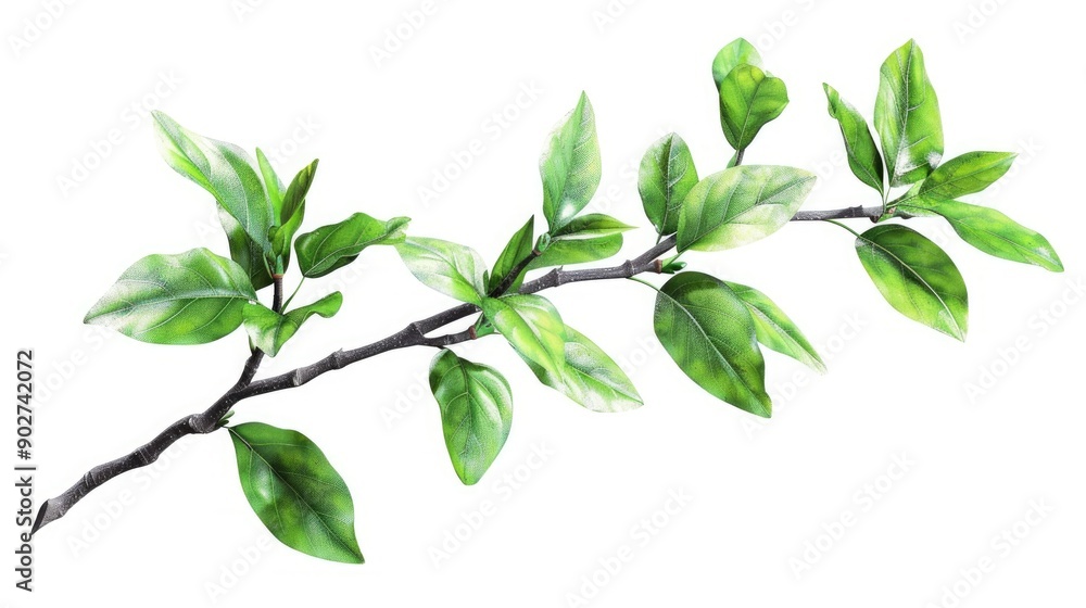 Isolated Green Leafy Tree Branch on White Background Isolated Green Leafy Tree Branch on White Background