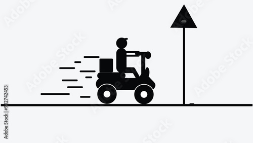 Delivery Man Ride Scooter Motorcycle,Food delivery man on white background.