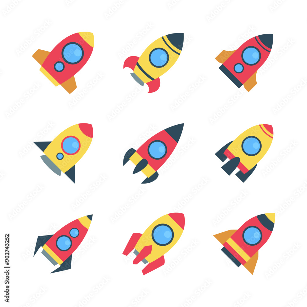 Rocket space ship launch vector. various shapes of rockets Rocket space ship launch vector. various shapes of rockets