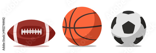 Set of balls. Soccer ball, basketball and American football. Vector illustration.
