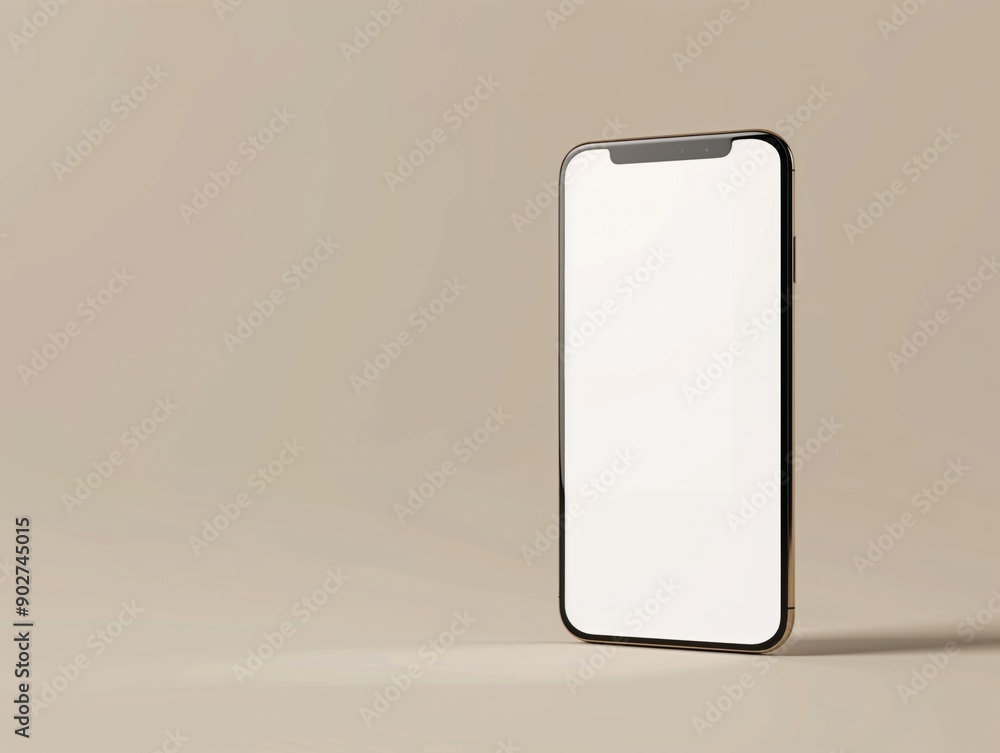 Minimalistic image of a sleek smartphone with a blank white screen, set against a neutral beige background. Minimalistic image of a sleek smartphone with a blank white screen, set against a neutral beige background.