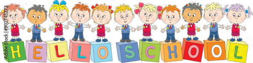 Hello school card with happ...