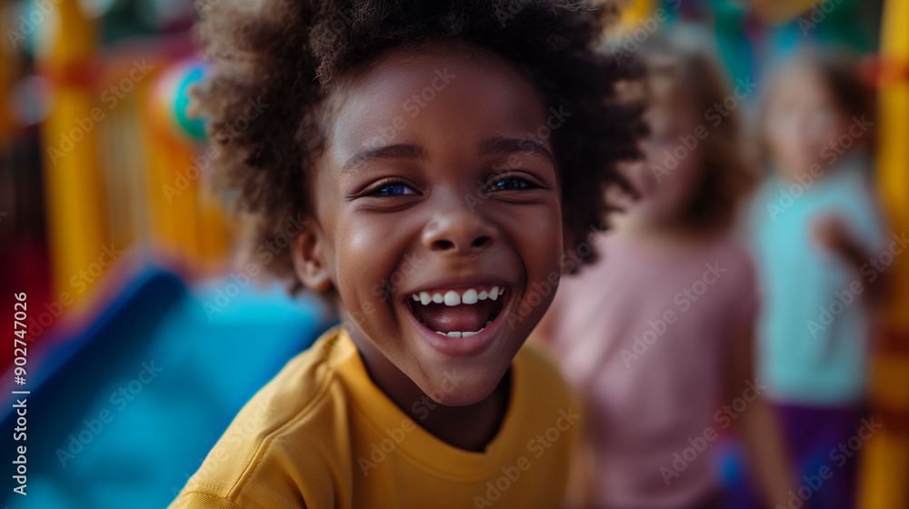 A close-up of kids playing together at a community playground, with colorful equipment and joyful expressions A close-up of kids playing together at a community playground, with colorful equipment and joyful expressions