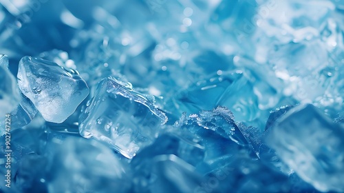 An image of ice cubes set on a blue background that conveys the feeling of frozen water. © Hamid
