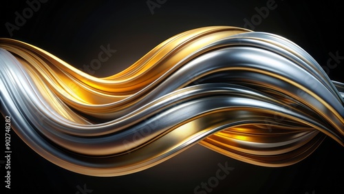 Wallpaper Mural Vibrant abstract swirl design element in shimmering silver and gold hues on a sleek black background evokes luxurious modern sophistication. Torontodigital.ca
