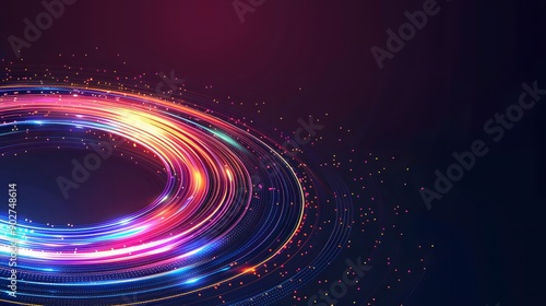 Vector abstract circle neon light line round frame colorful blue purple isolated on black background. Technology modern concept.