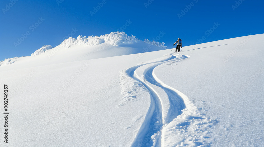 A snowboarder making some fresh tracks on a sunny day A snowboarder making some fresh tracks on a sunny day
