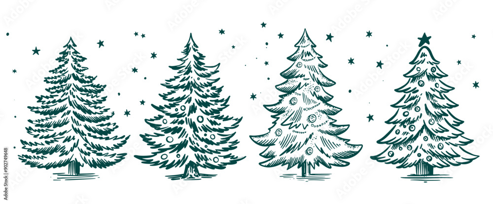 Obraz premium Christmas tree hand drawn illustration 