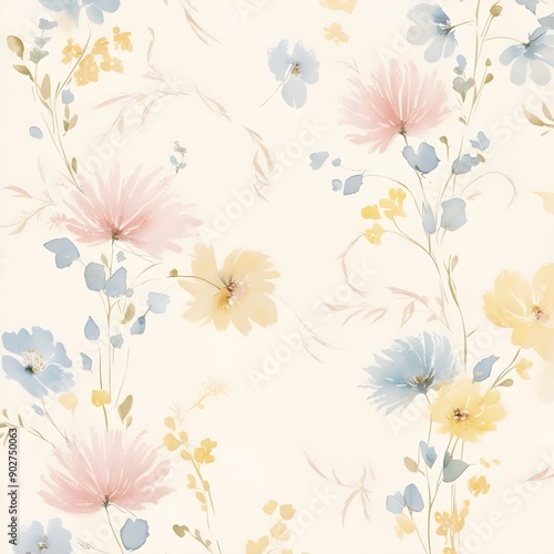 Wallpaper Mural Elegant Floral Watercolor Background, created with generative AI technology
 Torontodigital.ca