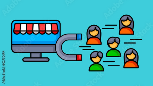 Illustration graphic of Market magnet of Online store attracted loyal customers