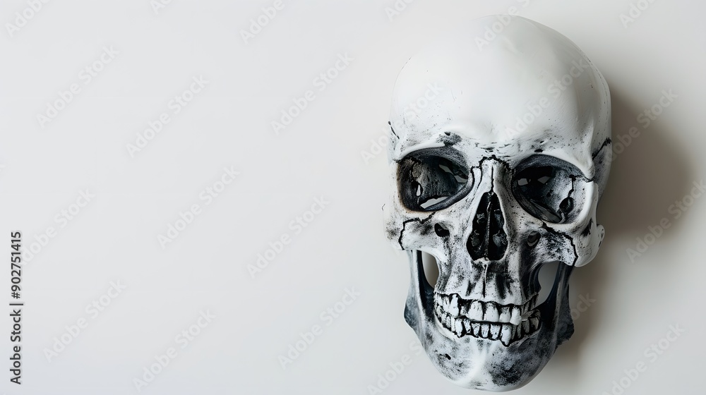 Scary skull mask lying on a white background with ample free space around halloween day Scary skull mask lying on a white background with ample free space around halloween day