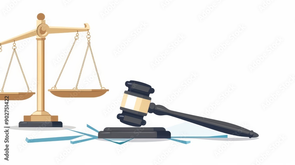 Bankruptcy declaration, gavel and broken scale, flat design illustration Bankruptcy declaration, gavel and broken scale, flat design illustration