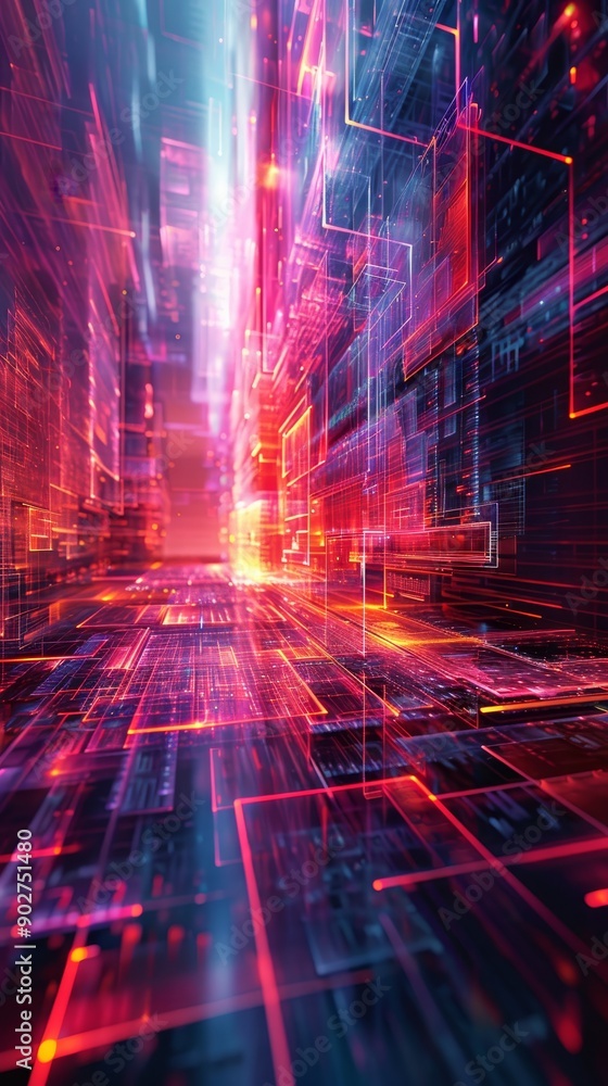 Abstract digital city with glowing neon lights and a futuristic atmosphere. Abstract digital city with glowing neon lights and a futuristic atmosphere.