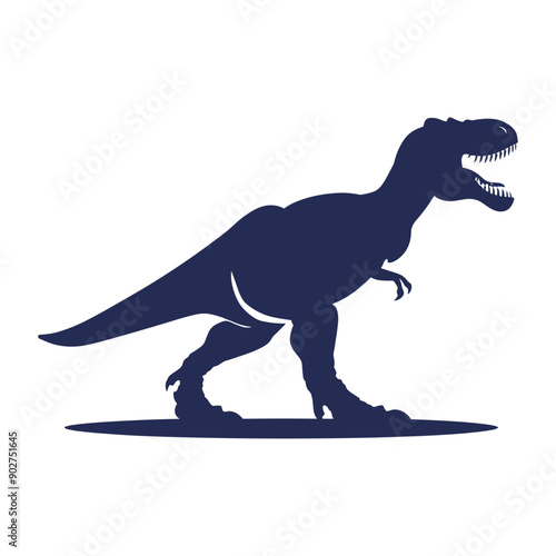 Blue silhouette of a Tyrannosaurus Rex dinosaur.