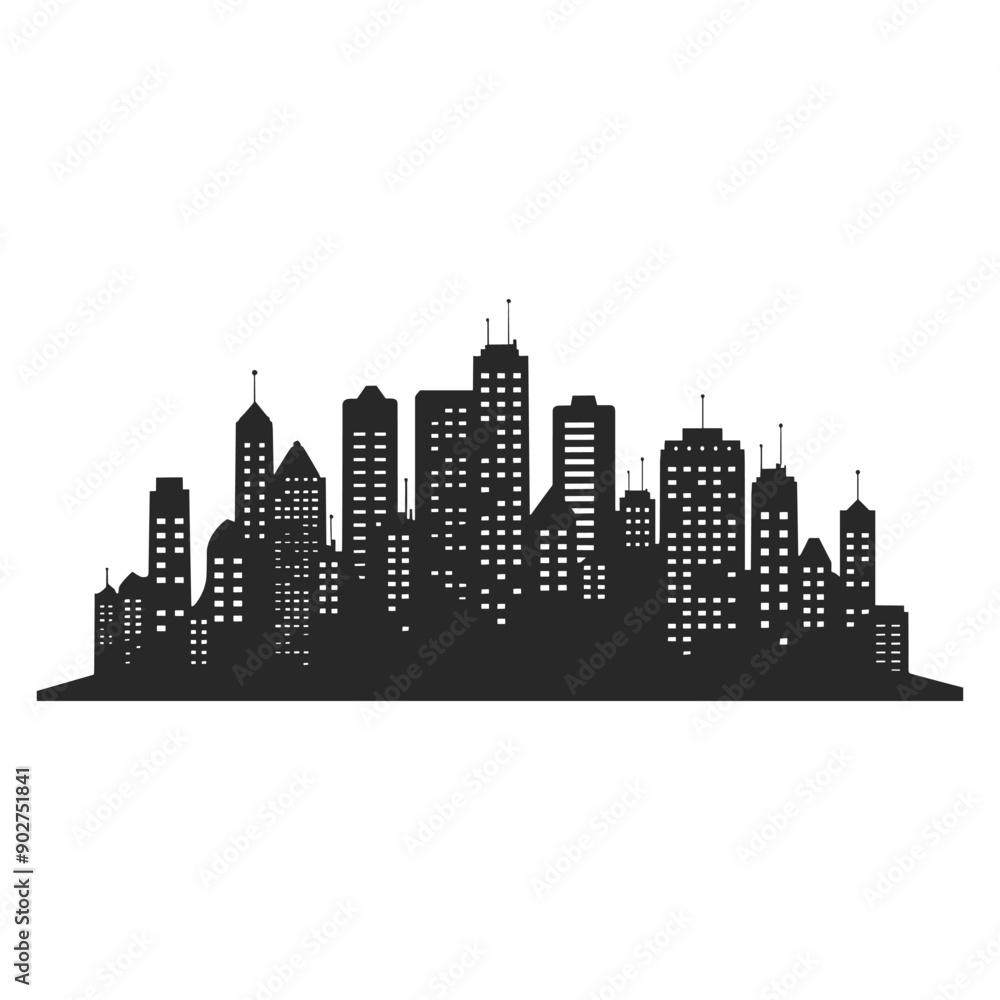 Naklejka premium Black and white silhouette of a city skyline.