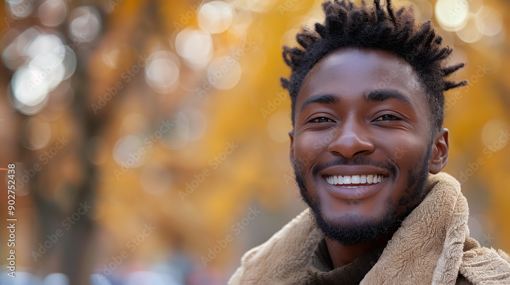 Smiling Young African American Man Outdoors on a Sunny Autumn Day Smiling Young African American Man Outdoors on a Sunny Autumn Day