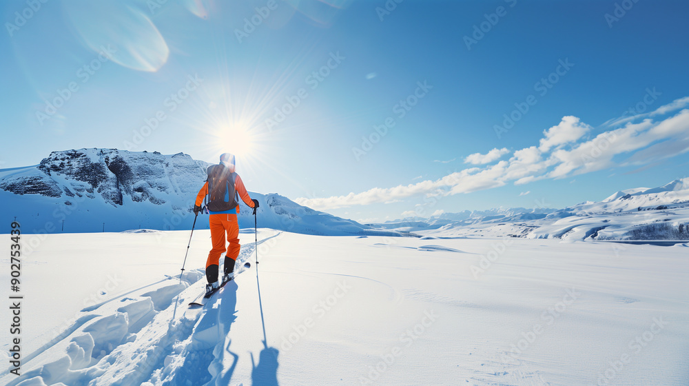 Man skiing on snowy mountain landscape Man skiing on snowy mountain landscape