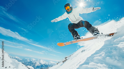 Man with snowboard performing extreme midair tricks