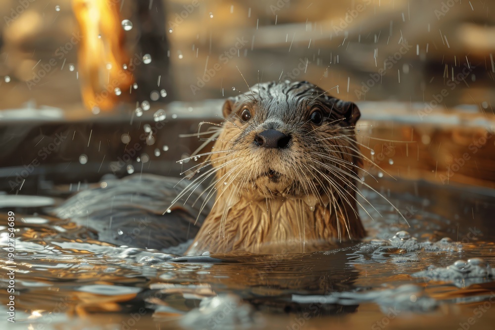 Playful Otter Swimming in Clear Water at a Natural Habitat During Daylight Hours Playful Otter Swimming in Clear Water at a Natural Habitat During Daylight Hours