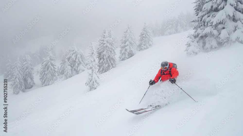Offpiste skiing in deep powder snow Offpiste skiing in deep powder snow