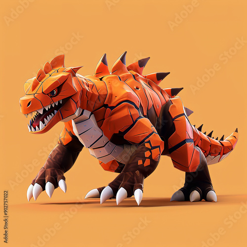 Orange and Black Armored Dinosaur with Sharp Claws photo