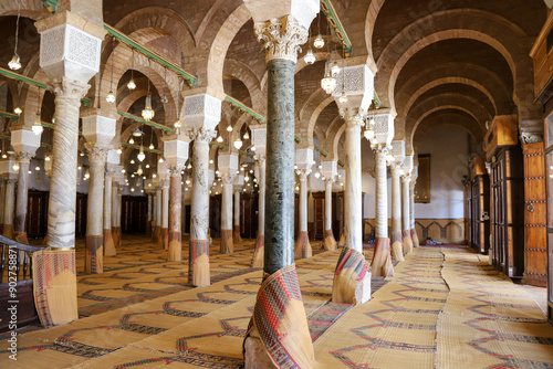 Zitouna mosque or Al-Zaytuna Mosque - Tunis, Historical Mosque interior and details view