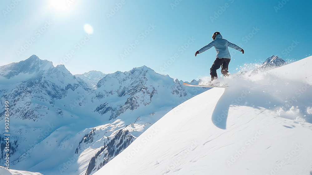 Snowboarder Mid-Jump in Alps Snowboarder Mid-Jump in Alps