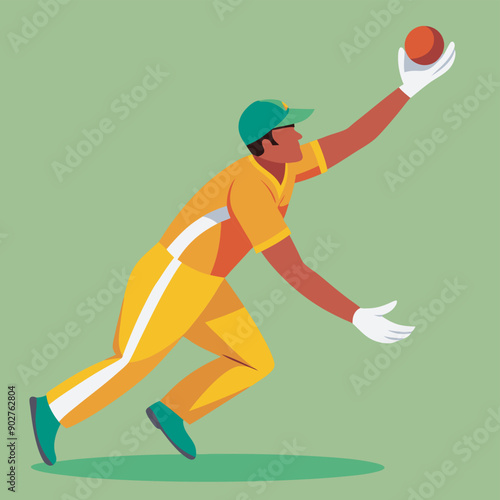 cricket fielder fielding flat vector illustration design