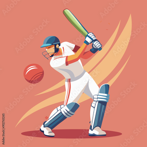 cricket batsman batting flat vector illustration design