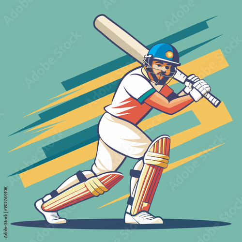 cricket batsman batting flat vector illustration design