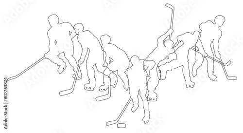 Silhouette ice hockey player set. Active sports people healthy players fitness silhouettes concept.
