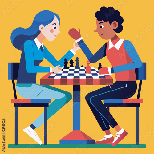 chess playing flat vector illustration design