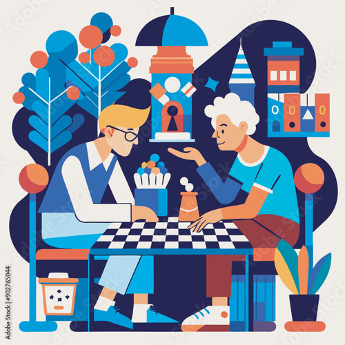 chess playing flat vector illustration design