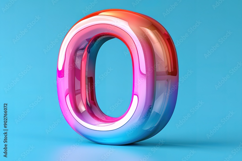 A neon colored letter O is displayed on a blue background A neon colored letter O is displayed on a blue background
