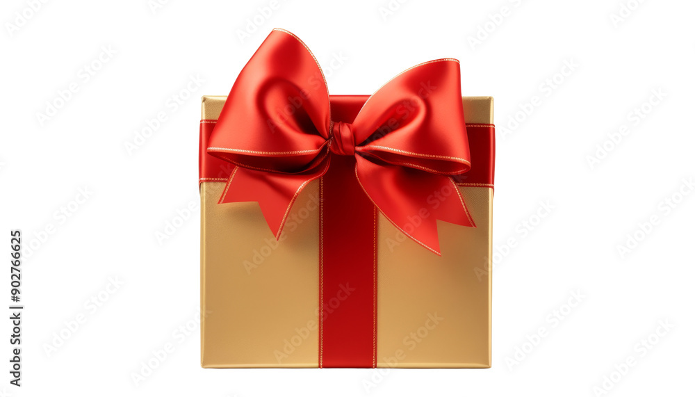gold gift box with red ribbon isolated on transparent background cutout gold gift box with red ribbon isolated on transparent background cutout