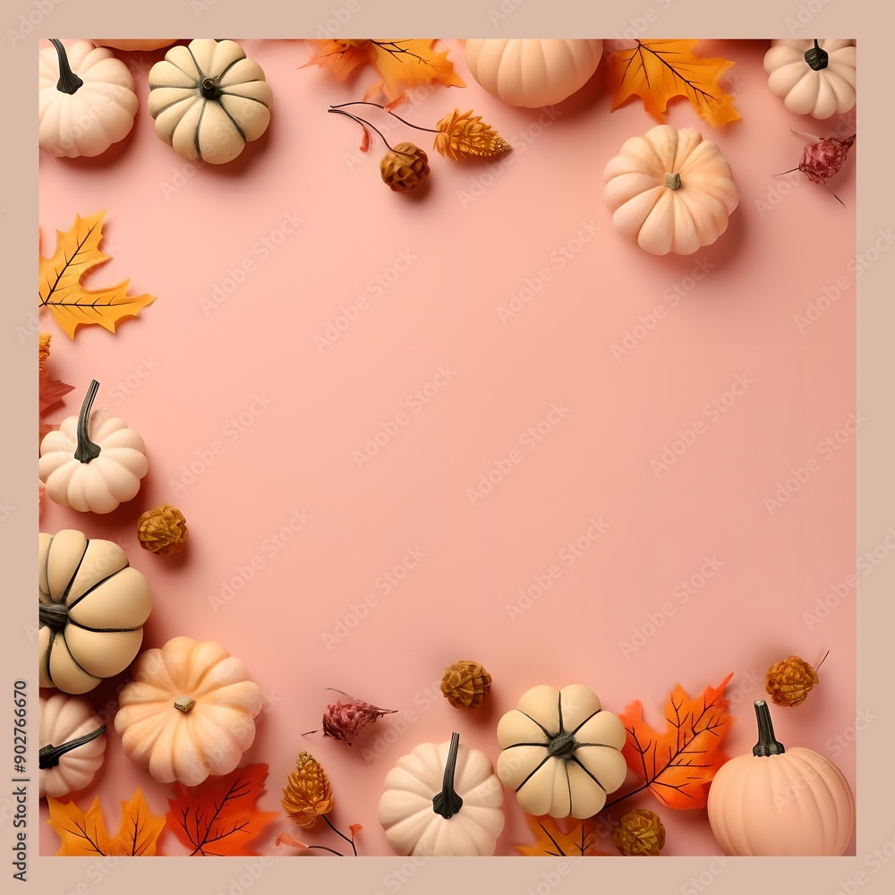 Multicolored pumpkins below on peach fuzz background Thanksgiving, autumn leaves, banner. Halloween party Multicolored pumpkins below on peach fuzz background Thanksgiving, autumn leaves, banner. Halloween party