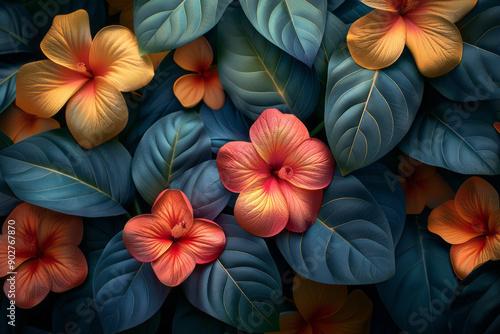 Wallpaper Mural Clean depiction of a geometric pattern with colorful flower and leaf motifs, creating a retro-inspired psychedelic feel, Torontodigital.ca