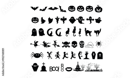 Halloween Vector bundle, Clipart, Silhouette, Vector, icons, illustration, design.