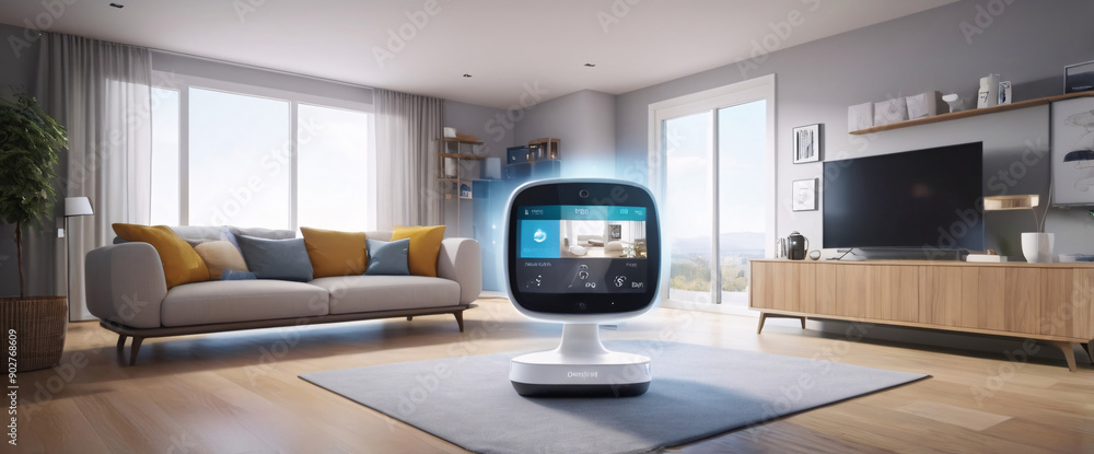illustrate the concept of the Internet of Things with an image of a smart home, featuring various connected devices and appliances, shot from a low angle with a wide-angle lens illustrate the concept of the Internet of Things with an image of a smart home, featuring various connected devices and appliances, shot from a low angle with a wide-angle lens