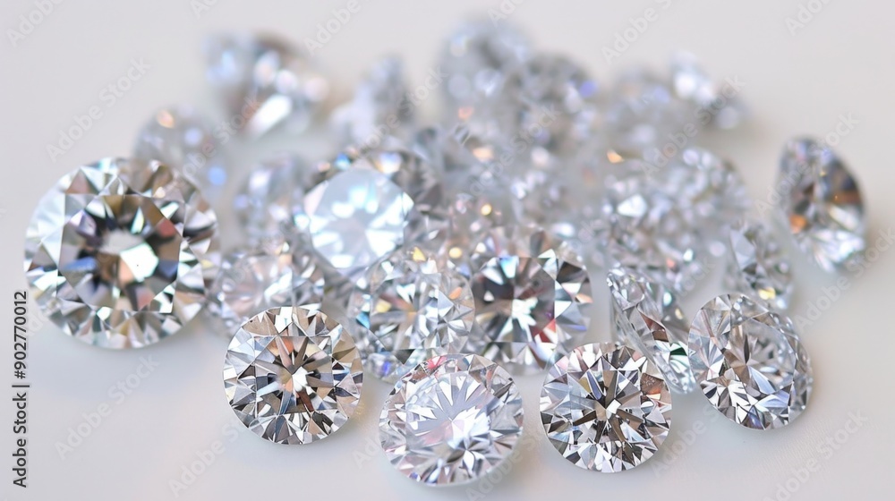 Close-up of sparkling diamonds on a white background. Close-up of sparkling diamonds on a white background.