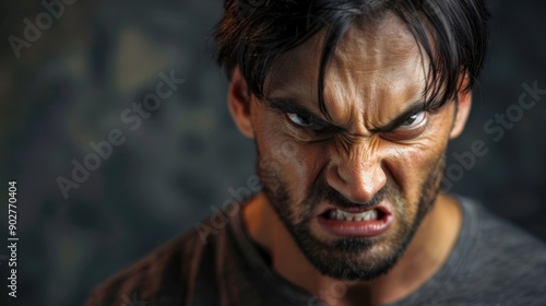 Intense Portrait of Angry Man with Furrowed Brow and Menacing Stare