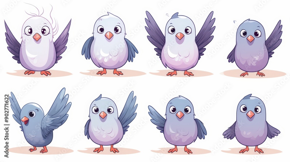 Set of 8 vector kawaii pigs, isolated white background, different camera angles, all parts are sharp Set of 8 vector kawaii pigs, isolated white background, different camera angles, all parts are sharp