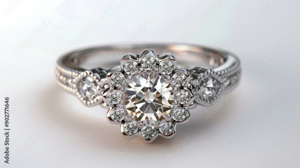Diamond Engagement Ring with Flower Design. Diamond Engagement Ring with Flower Design.
