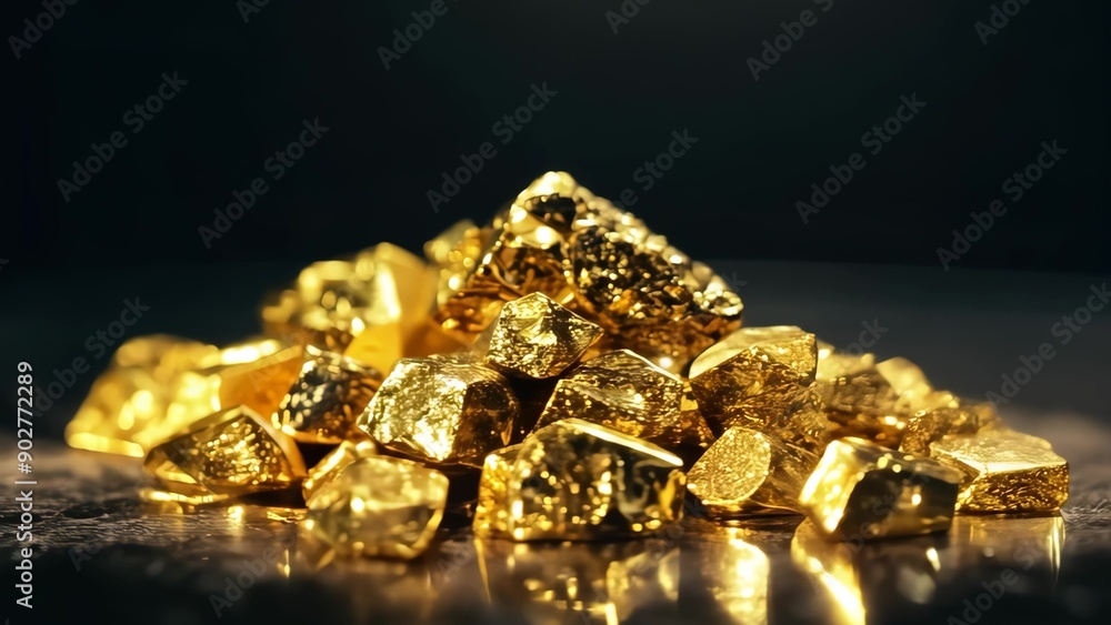 Pile of gold nuggets on dark background Pile of gold nuggets on dark background