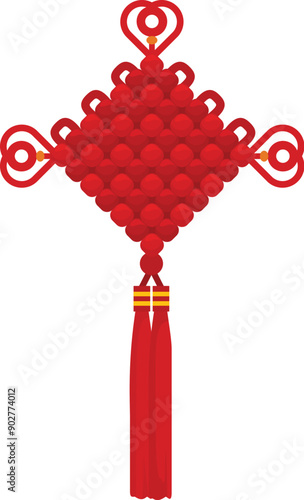 Red chinese knot with golden details, a traditional decoration associated with luck, prosperity and good fortune