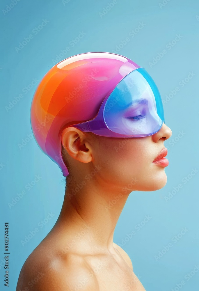 a person wearing a virtual reality headset, with a vibrant and colorful background. a person wearing a virtual reality headset, with a vibrant and colorful background.
